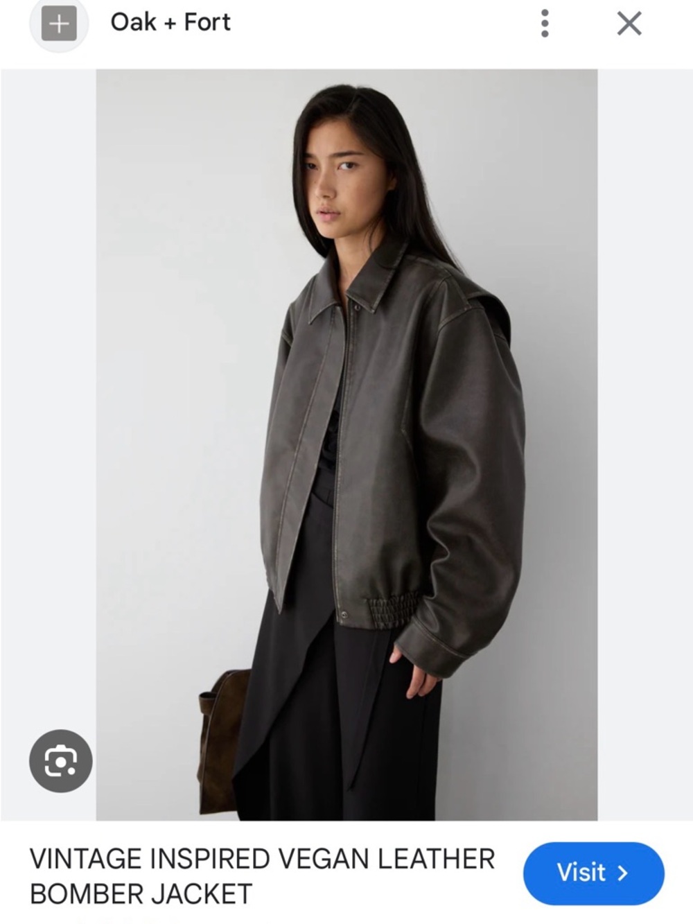 Oak + Fort Classic Black Leather Bomber Jacket - Picture 8 of 10